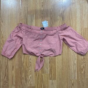 BDG Pink Puff Sleeve Crop Top